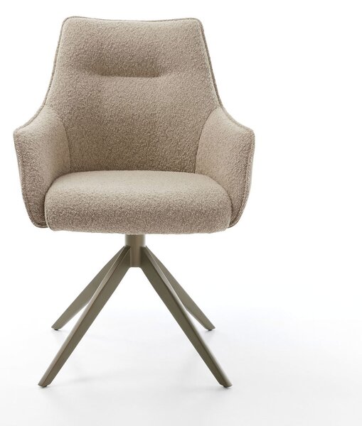 DELIFE Jídelní židle Alja-Flex s područkami kombinace materiálů tmavě béžová široká křížová podnož titanová povrchová úprava otočná 360° houpací funkce taštičkové pružiny