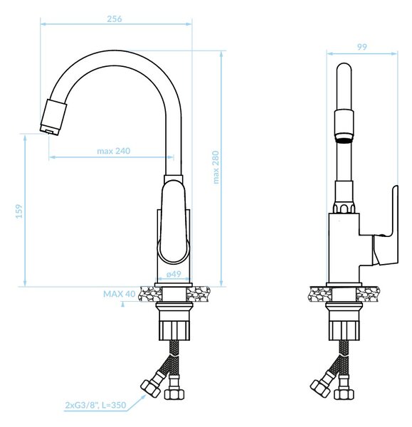 Kuchinox Dima, umyvadlová baterie s flexibilním výtokem h-280, černá matná, LAV-BQD_721D