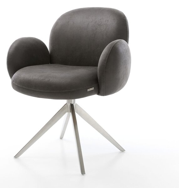 DELIFE Jídelní židle Nube-Flex mikrovlákno antracit vintage křížová podnož široká nerezová ocel 360° otočná houpací funkce taštičkové pružiny