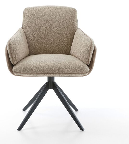 DELIFE Jídelní židle Luan-Flex s područkami kombinace materiálů tmavě béžová křížová podnož široká černá otočná o 360° houpací funkce