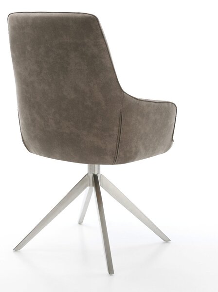 DELIFE Jídelní židle Zelia-Flex s područkami mikrovlákno taupe vintage křížová podnož široká nerezová ocel 360° otočná houpací funkce taštičkové pružiny
