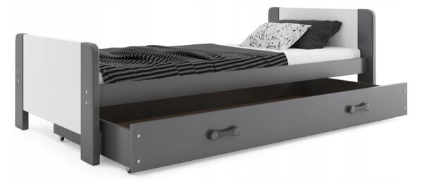 Dětská postel DAREK se šuplíkem 200x80 cm - šedo-bílá