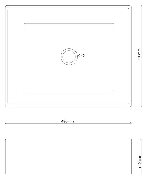 Gamma Cava, umyvadlo na desku 480x370x140 mm, bílá s černým okrajem, GMA-UC-CAVA