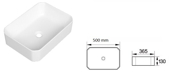 Gamma Luka, umyvadlo na desku 500x365x130 mm, bílá lesklá, GMA-UC-LUKA