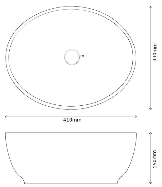 Gamma Negra, umyvadlo na desku 410x330x140 mm, černá matná, GMA-UC-NEGRA