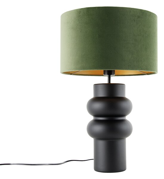 Designová stolní lampa s černým sametovým stínítkem zelená se zlatem 35 cm - Alisia
