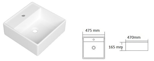 Gamma Noxa, umyvadlo na desku 475x470x165 mm, bílá lesklá, GMA-UC-NOXA