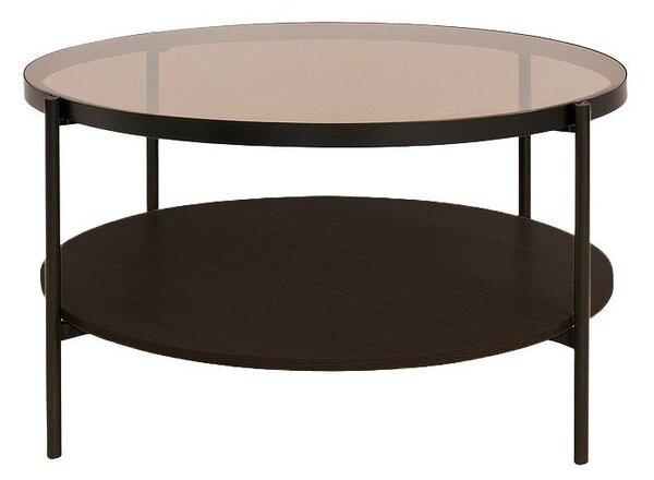 Hnědý kulatý konferenční stolek se skleněnou deskou ø 84 cm Hassel – Unique Furniture