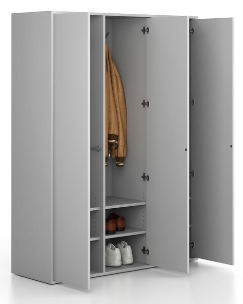 Šatní skříň FRAME, 3 oddíly, 1299 x 450 x 1735 mm, PUSH-lock, šedá