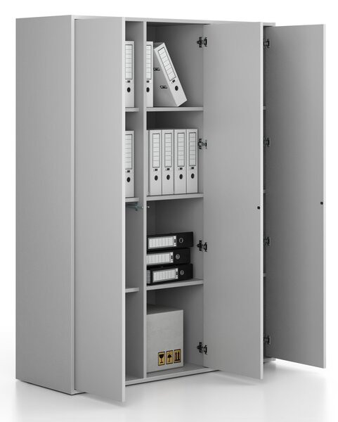 Kancelářská skříň FRAME, 3x dveře, 1299 x 450 x 1735 mm, PUSH-lock, šedá