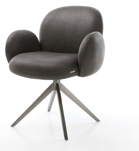 DELIFE Jídelní židle Nube-Flex s područkami mikrovlákno antracit vintage křížová podnož široká grafit 360° otočná houpací funkce taštičkové pružiny