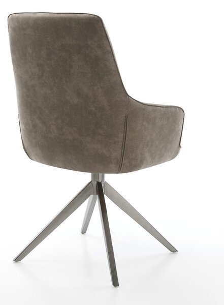 DELIFE Jídelní židle Zelia-Flex s područkami mikrovlákno taupe vintage křížová podnož široká grafit 360° otočná houpací funkce taštičkové pružiny