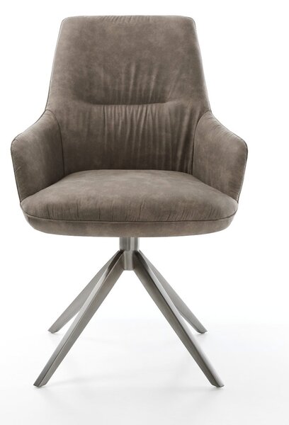 DELIFE Jídelní židle Zelia-Flex s područkami mikrovlákno taupe vintage křížová podnož široká grafit 360° otočná houpací funkce taštičkové pružiny