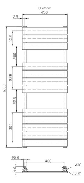 Gamma Erga Classic, topné těleso 1200x450 mm, 611W, černá matná, ERG-LAV-CLAS-120450-BK
