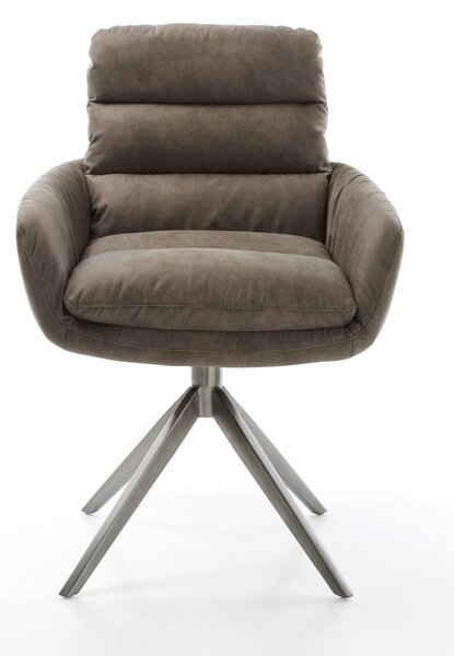DELIFE Jídelní židle Abelia-Flex s područkami mikrovlákno taupe vintage křížová podnož široká grafit 360° otočná houpací funkce