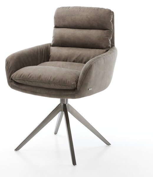 DELIFE Jídelní židle Abelia-Flex s područkami mikrovlákno taupe vintage křížová podnož široká grafit 360° otočná houpací funkce