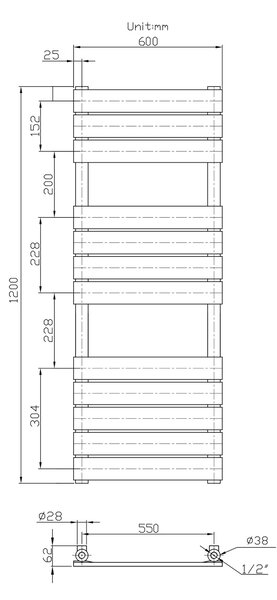 Gamma Erga Classic, topné těleso 1200x600 mm, 762W, černá matná, ERG-LAV-CLAS-12060-BK