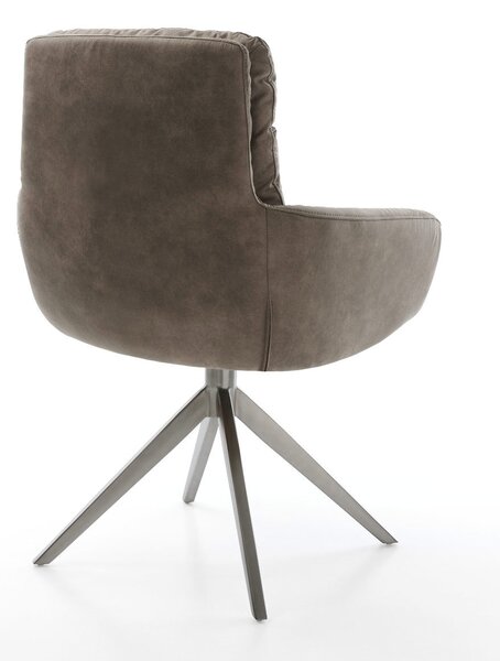 DELIFE Jídelní židle Abelia-Flex s područkami mikrovlákno taupe vintage křížová podnož široká grafit 360° otočná houpací funkce