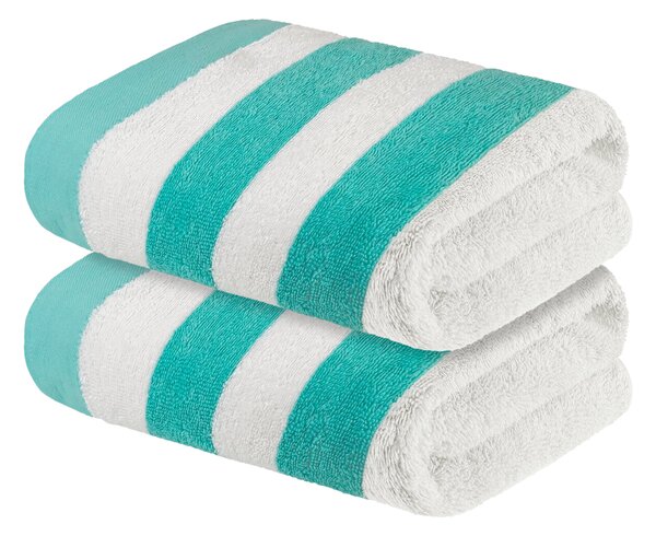 LIVARNO home Froté ručník, 50 x 100 cm, 2 kusy (pruhy/tyrkysová/bílá) (100370026004)