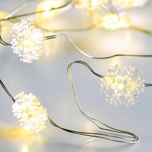 ACA Lighting LED dekorační girlanda - sněhové vločky, teplá bílá barva, 200 cm, IP20, 2x baterie AA