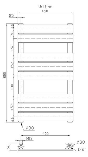 Gamma Erga Classic, topné těleso 800x450 mm, 408W, černá matná, ERG-LAV-CLAS-120450-BK