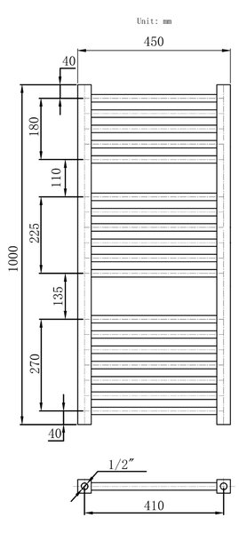Gamma Erga Proper, topné těleso 1000x450 mm, 521W, černá, ERG-LAV-PROP-10045-BK