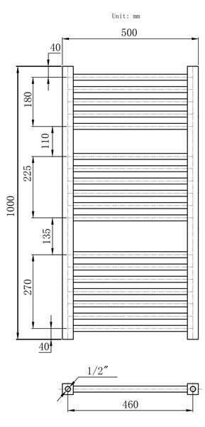 Gamma Erga Proper, topné těleso 1000x500 mm, 566W, černá, ERG-LAV-PROP-10050-BK