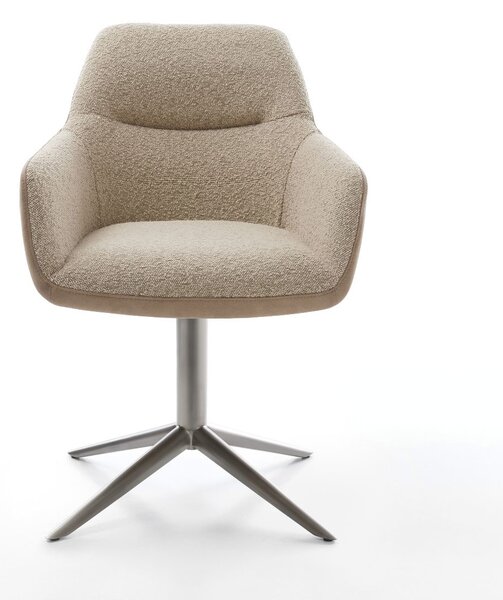 DELIFE Jídelní židle Pejo-Flex kombinace materiálů tmavě béžová křížová podnož titanová 360° otočný houpací funkce taštičkové pružiny