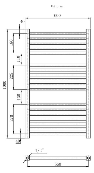 Gamma Erga Proper, topné těleso 1000x600 mm, 656W, bílá, ERG-LAV-PROP-10060-WH