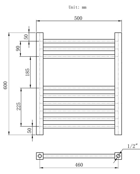 Gamma Erga Proper, topné těleso 600x500 mm, 302W, černá, ERG-LAV-PROP-6050-BK