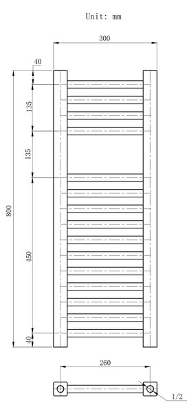 Gamma Erga Proper, topné těleso 800x300 mm, 314W, černá, ERG-LAV-PROP-8030-BK