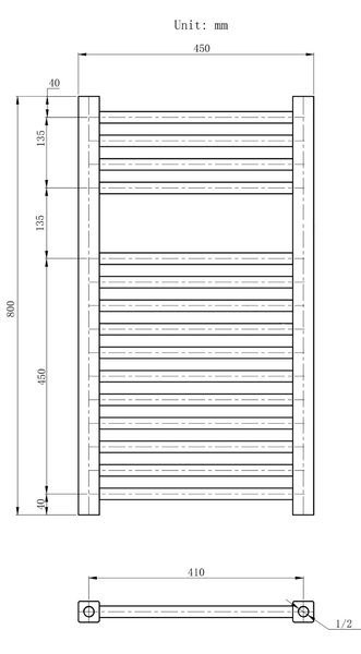 Gamma Erga Proper, topné těleso 800x450 mm, 428W, černá, ERG-LAV-PROP-8045-BK
