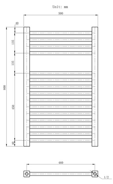 Gamma Erga Proper, topné těleso 800x500 mm, 466W, černá, ERG-LAV-PROP-8050-BK