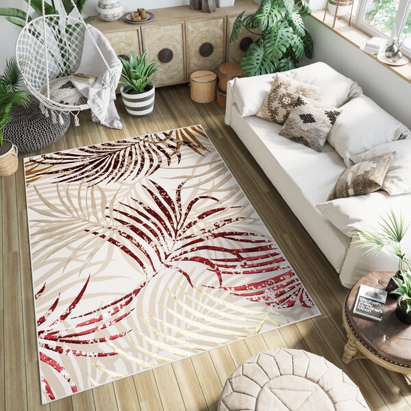 Makro Abra Kusový koberec GOLDEN NA44L Listí Moderní krémový červený Rozměr: 80x150 cm