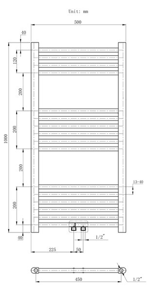 Gamma Erga Simple, topné těleso 1000x500 mm, 389 W, černá, ERG-LAV-SIMP-10050-BK