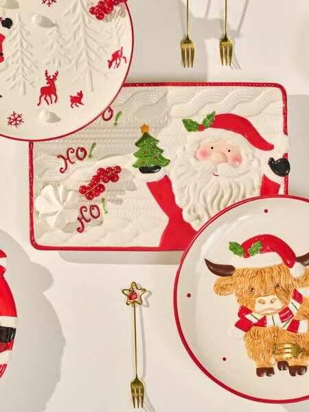 Sinsay - Vánoční servírovací mísa s reliéfním motivem Santy - vícebarevná