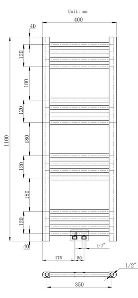 Gamma Erga Simple, topné těleso 1100x400 mm, 372 W, černá, ERG-LAV-SIMP-11040-BK