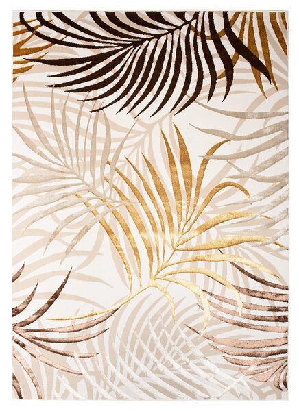 Makro Abra Kusový koberec GOLDEN NA44D Listí Moderní krémový hnědý Rozměr: 140x200 cm