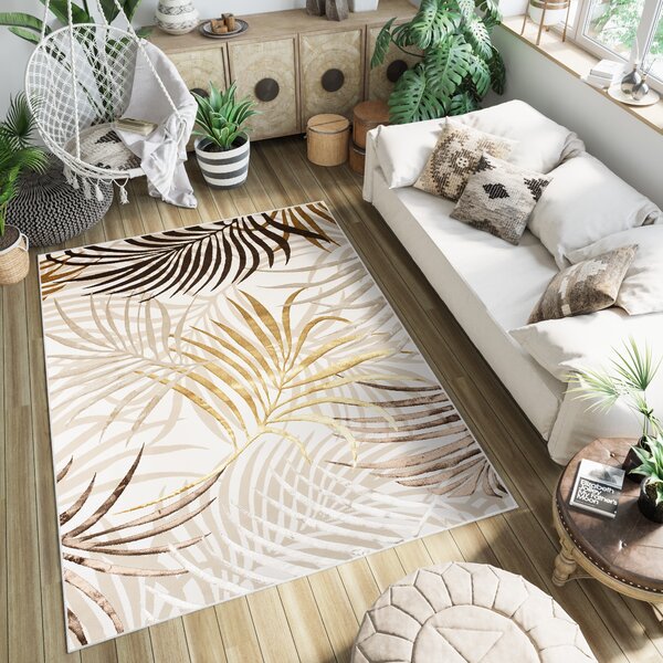 Makro Abra Kusový koberec GOLDEN NA44D Listí Moderní krémový hnědý Rozměr: 140x200 cm