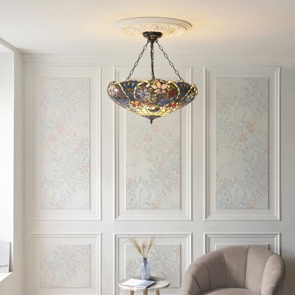 Endon 111887 - Lustr na řetězu Tiffany SULLIVAN 3xE27/10W/230V pr. 57 cm