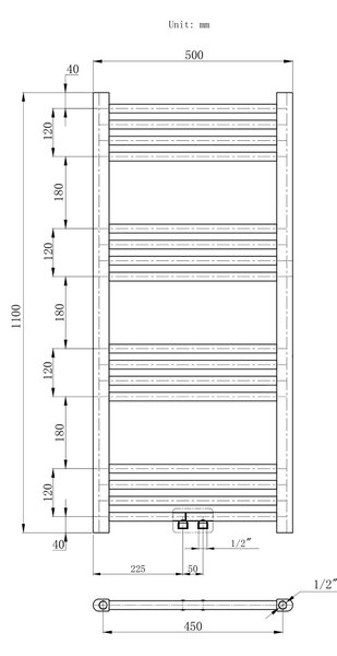 Gamma Erga Simple, topné těleso 1100x500 mm, 437 W, černá, ERG-LAV-SIMP-11050-BK