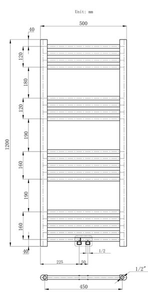 Gamma Erga Simple, topné těleso 1200x500 mm, 487 W, černá, ERG-LAV-SIMP-12050-BK