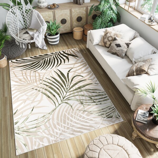 Makro Abra Kusový koberec GOLDEN NA44K Listí Moderní krémový béžový Rozměr: 80x150 cm