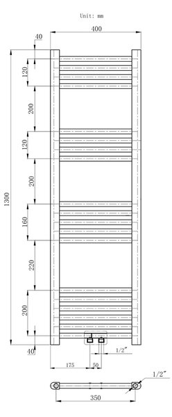 Gamma Erga Simple, topné těleso 1300x400 mm, 441 W, černá, ERG-LAV-SIMP-13040-BK