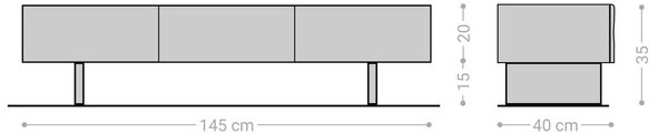 DELIFE TV stolek New Live-Edge 145 cm akácie přírodní 3 dvířka závěsná kov černá