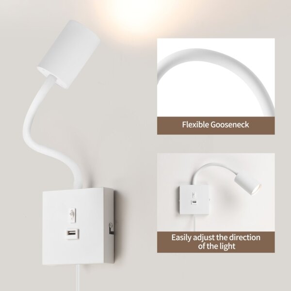 Immax NEO 08296L - Nástěnná lampa s USB PUNTO 1xGU10/9W/230V bílá