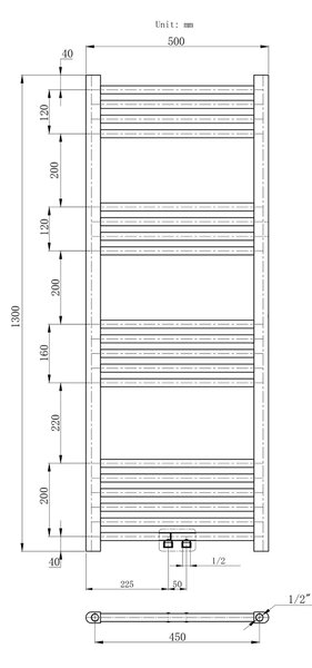Gamma Erga Simple, topné těleso 1300x500 mm, 519 W, černá, ERG-LAV-SIMP-13050-BK