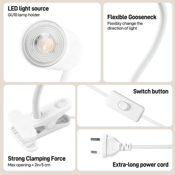 Immax NEO 08294L - Flexibilní lampa s klipem PUNTO 1xGU10/9W/230V bílá