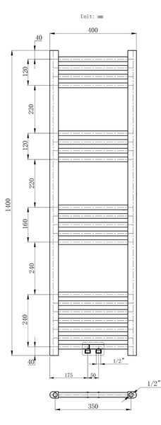 Gamma Erga Simple, topné těleso 1400x400 mm, 469 W, černá, ERG-LAV-SIMP-14040-BK