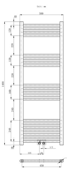 Gamma Erga Simple, topné těleso 1400x500 mm, 551 W, černá, ERG-LAV-SIMP-14050-BK